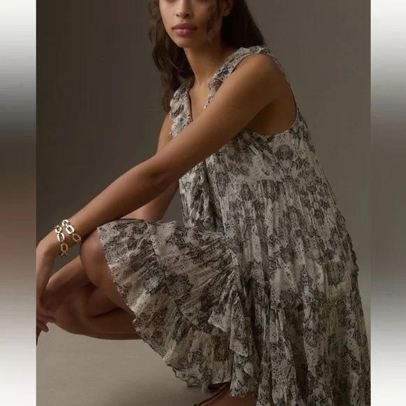 NWT Anthropologie Sleeveless Ruffle V-neck Mini Dress